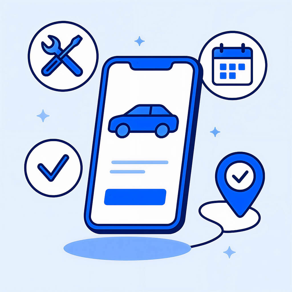 Мобильное приложение автосервиса с записью на ремонт на экране смартфона